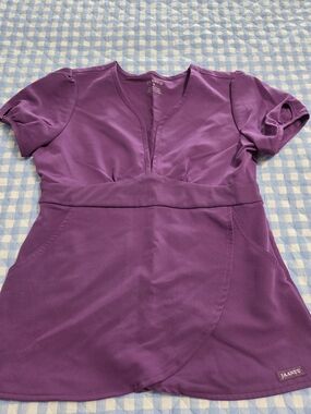 Jaanuu Purple V-Neck Short Sleeve Tunic Top with Waist Band